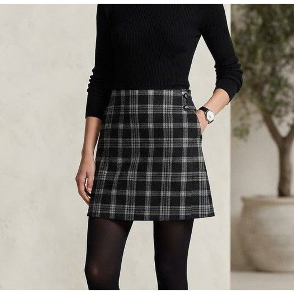 VTG 80s, 90s 35th & 10th Black Gray Plaid Wool Blend Mini Skirt 13/L Lined USA
